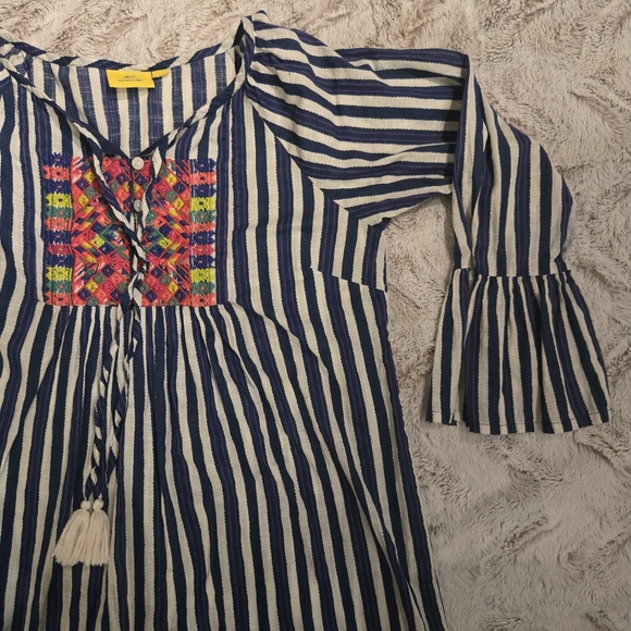 Roller Rabbit Blue Striped Tunic Dress Embroidered Boho Cover Up Medium - Picture 4 of 9